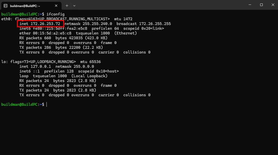 WSL2 IP Address確認画面